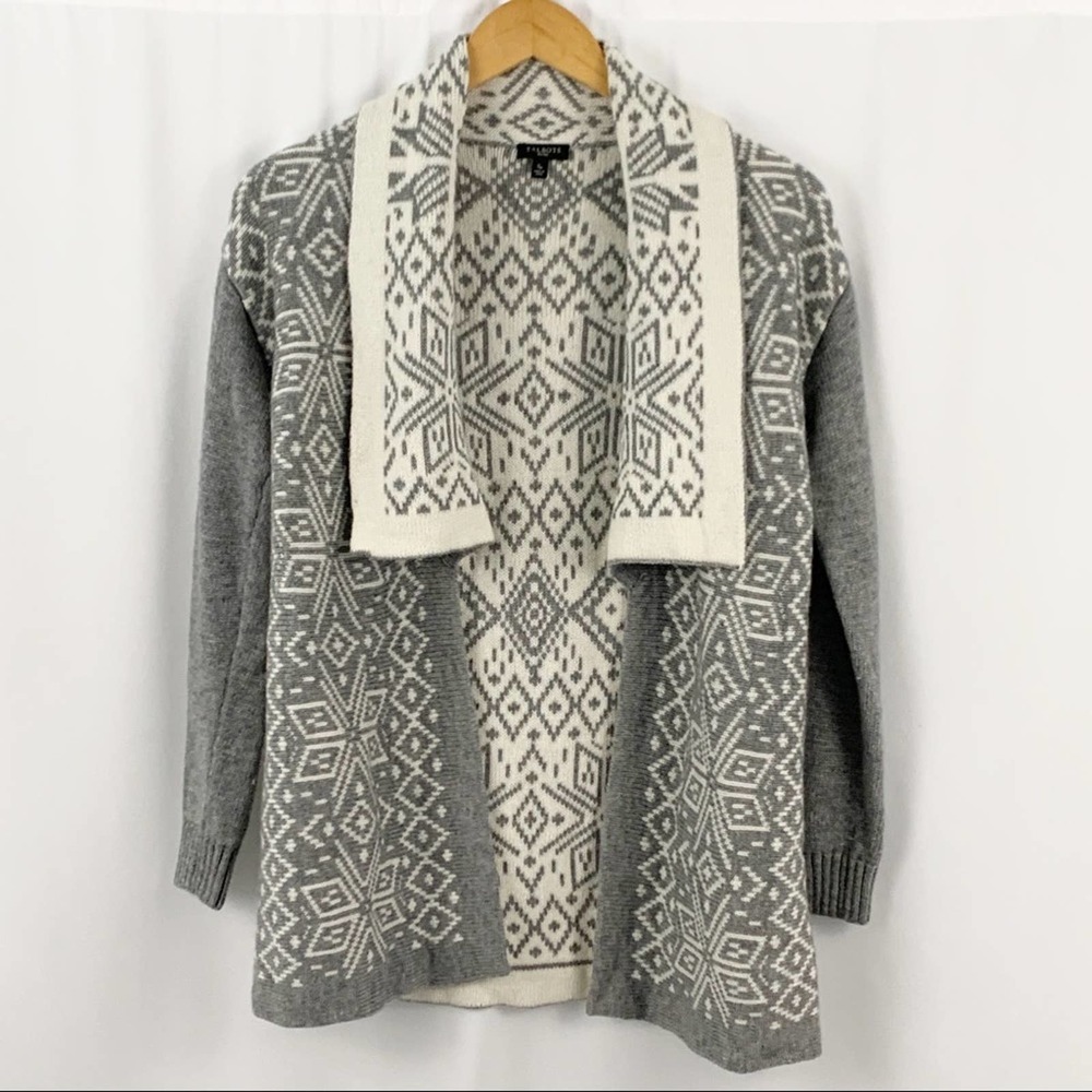 Talbots Grey & White Snowflake Sweater Cardigan SP